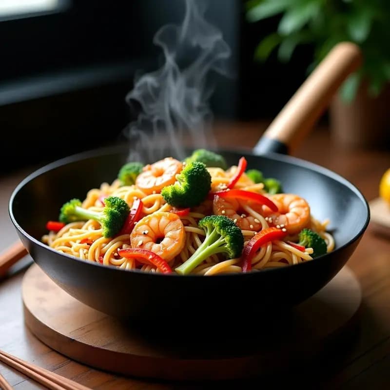 Wok de Fideos de Arroz con Gambas y Brócoli: Receta China en 15 Minutos con Salsa de Oostersauce