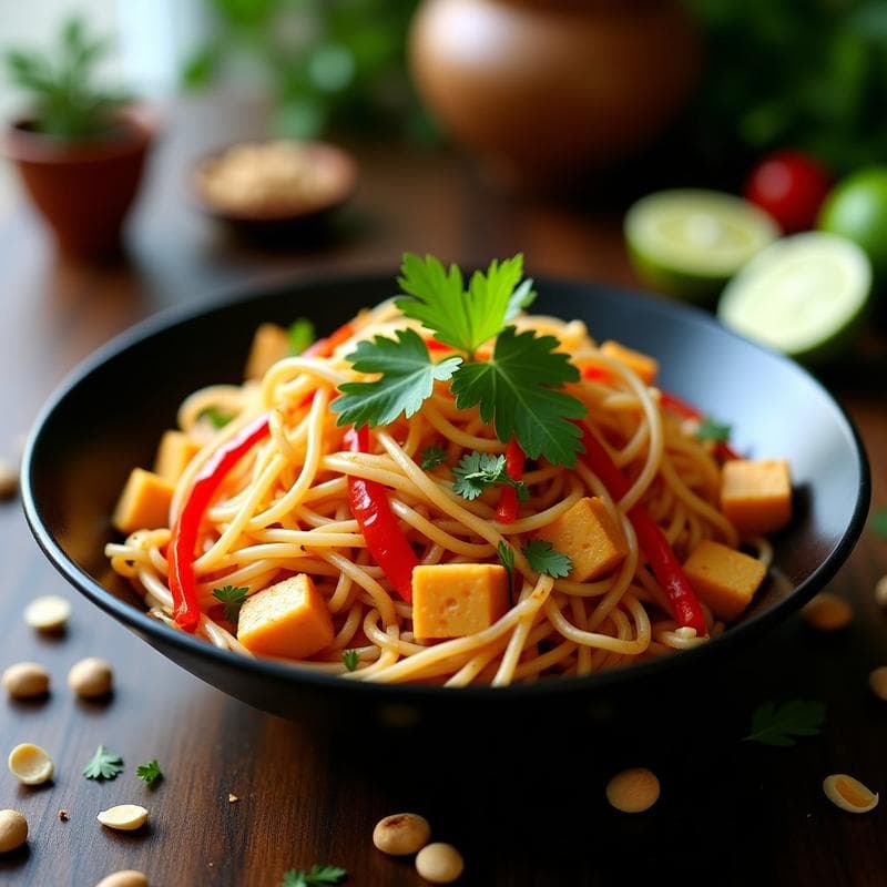 Wok de Fideos de Arroz con Verduras y Tofu Ahumado: Receta Tailandesa Keto