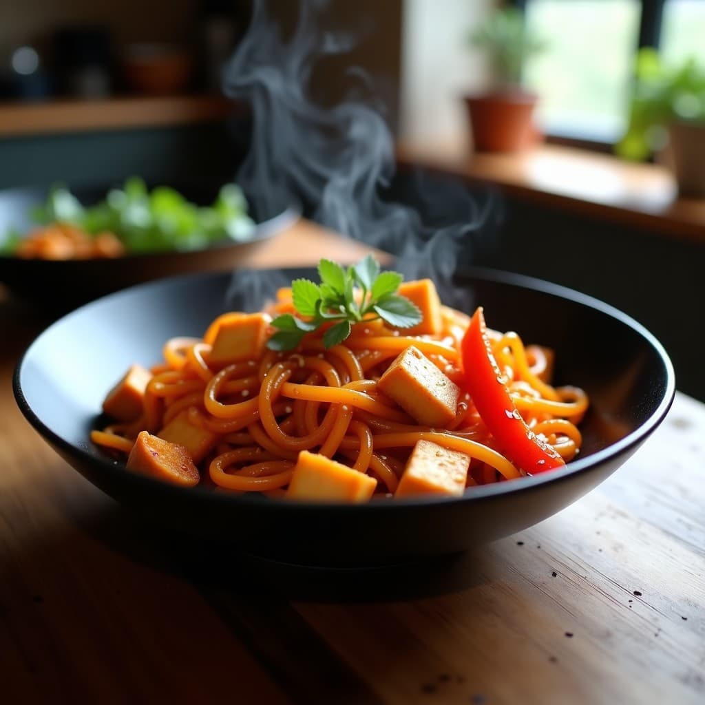 Wok de Fideos de Batata y Tofu con Salsa Teriyaki Sin Gluten: Receta en Thermomix en 12 Minutos