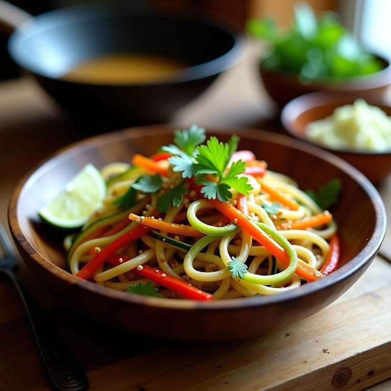 Wok de Fideos de Calabacín con Salsa de Cacahuete y Lima: Receta Tailandesa Keto