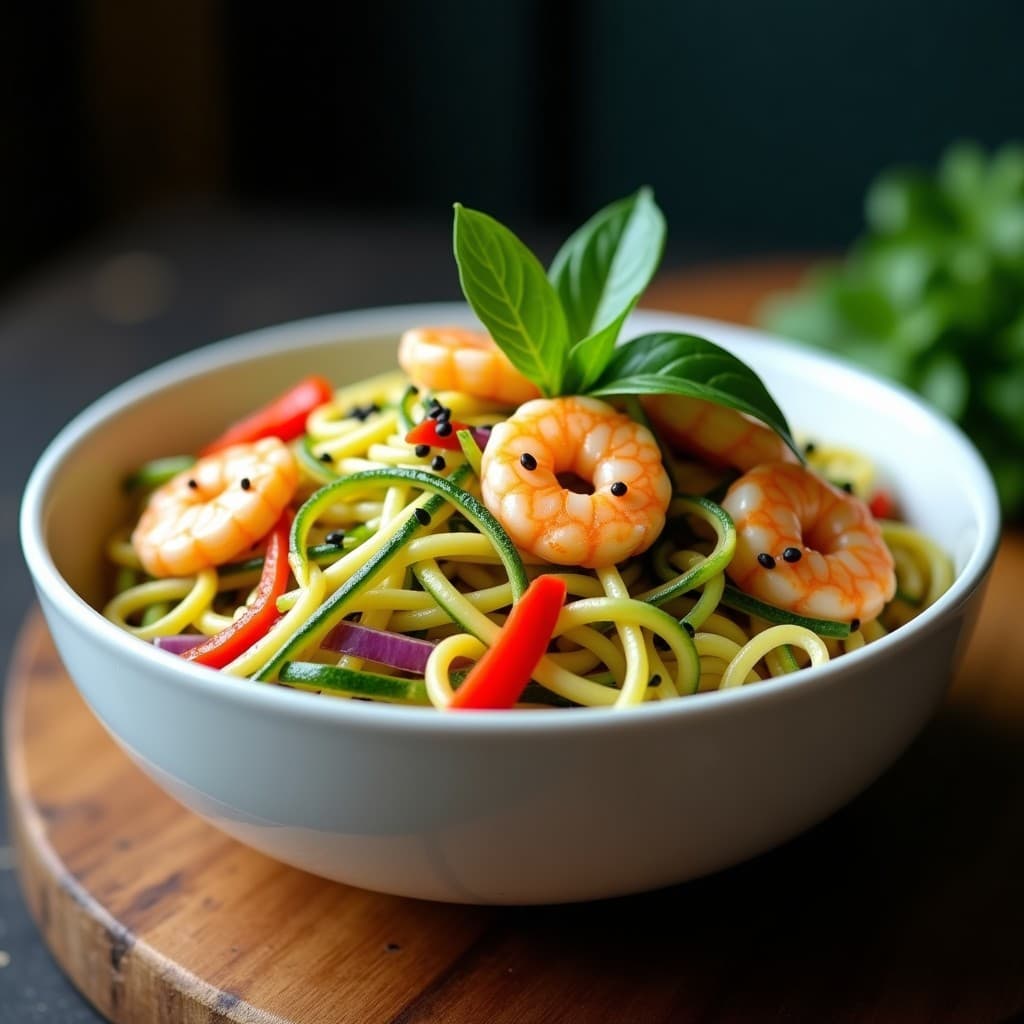 Wok de Fideos de Calabacín y Gambas al Curry Verde: Receta en Airfryer Sin Aceite