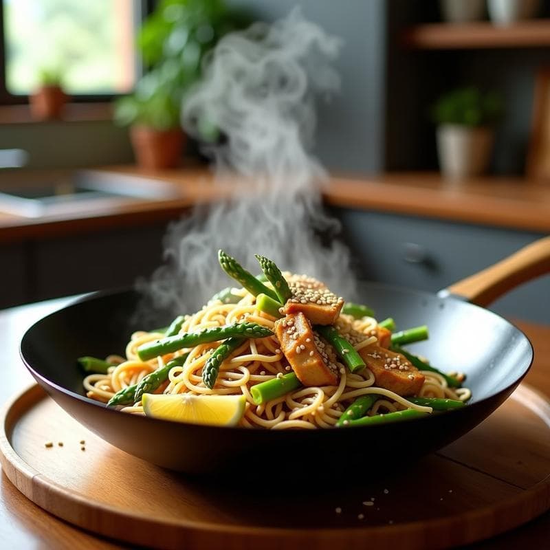 Wok de Fideos de Konjac y Espárragos con Salsa Teriyaki Light: Receta Keto en 15 Minutos