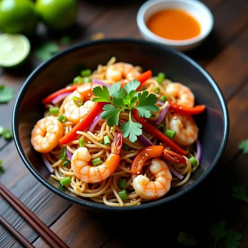 Wok de Fideos de Konjac con Langostinos y Salsa de Cítricos: Receta Tailandesa Keto y Sin Calorías