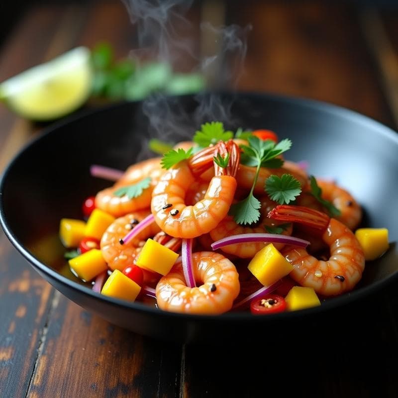 Wok de Gambas con Mango y Chile Fresco: Receta Tailandesa en Thermomix en 12 Minutos