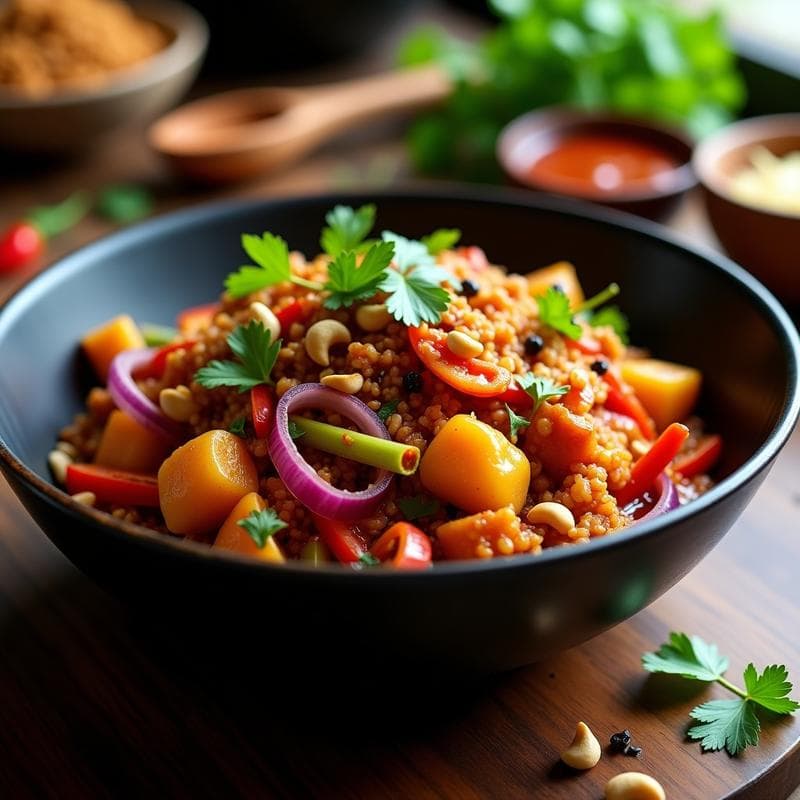 Wok de Jackfruit Desmenuzado con Salsa de Tamarindo y Anacardos: Receta Vegana Indo-Tailandesa en 25 Minutos