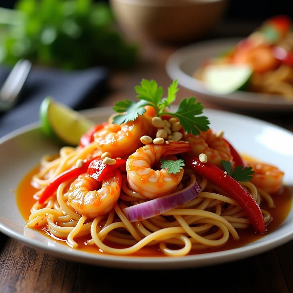 Wok de espaguetis de konjac con gambas y salsa de tamarindo: Receta tailandesa sin gluten en 10 minutos