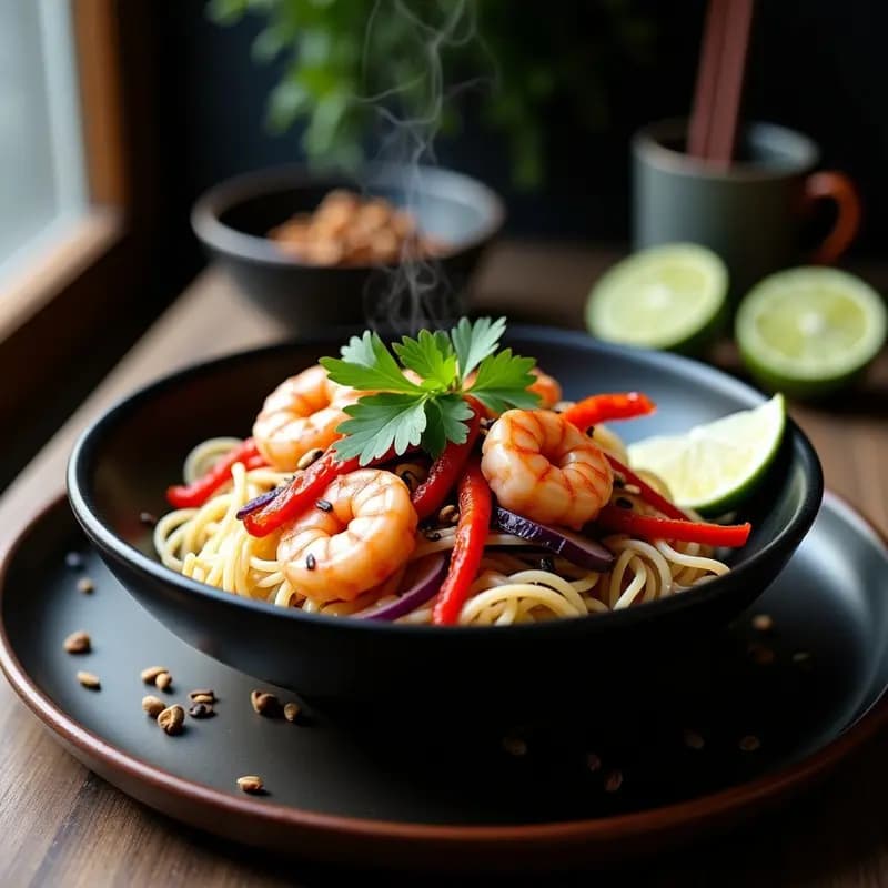 Wok de Espaguetis de Konjac y Gamberas al Ajo Negro: Receta Tailandesa Low Carb