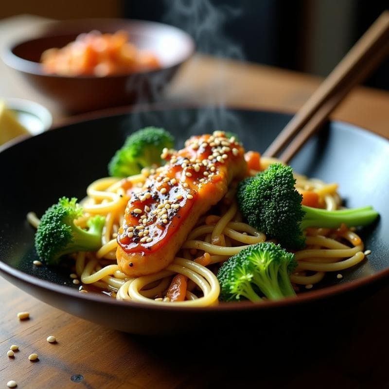 Wok de Teriyaki de Pollo y Brócoli con Fideos de Calabacín: Receta Keto en 15 Minutos