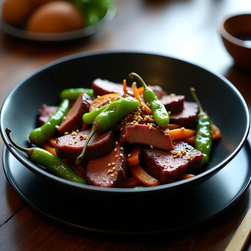 Wok de Ternera con Pimientos de Padrón y Salsa de Oporto: Receta Rápida en Airfryer