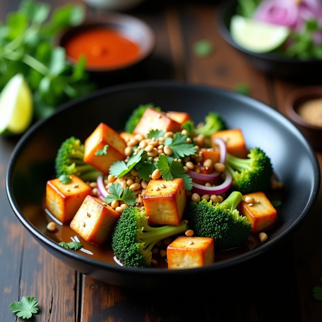 Wok de Tofu Ahumado y Brócoli con Salsa de Cacahuete y Lima: Receta Vietnamita Keto
