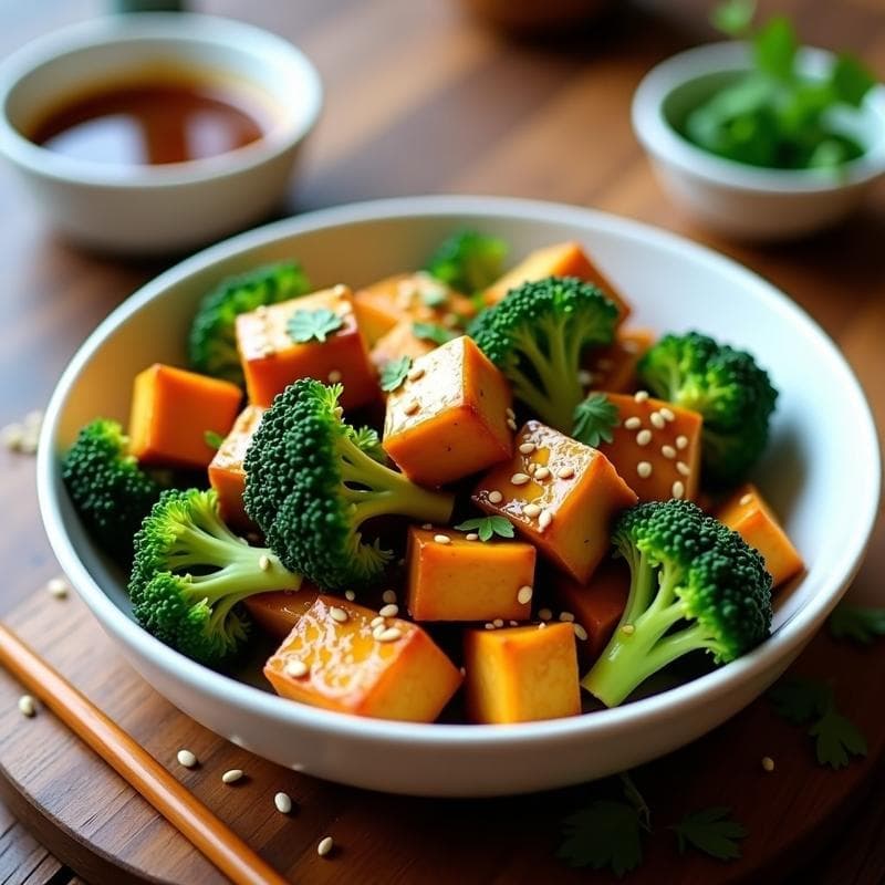 Wok de Tofu Ahumado y Brócoli con Salsa de Tamari y Miel de Agave: Receta Vegana en 20 Minutos