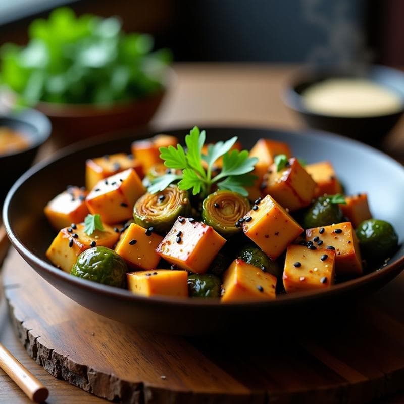 Wok de Tofu Ahumado y Coles de Bruselas: Receta China Keto en Airfryer