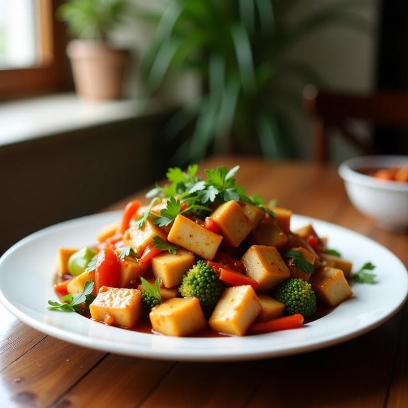 Wok de Tofu Ahumado y Vegetales con Salsa Teriyaki: Receta Vegana en Thermomix