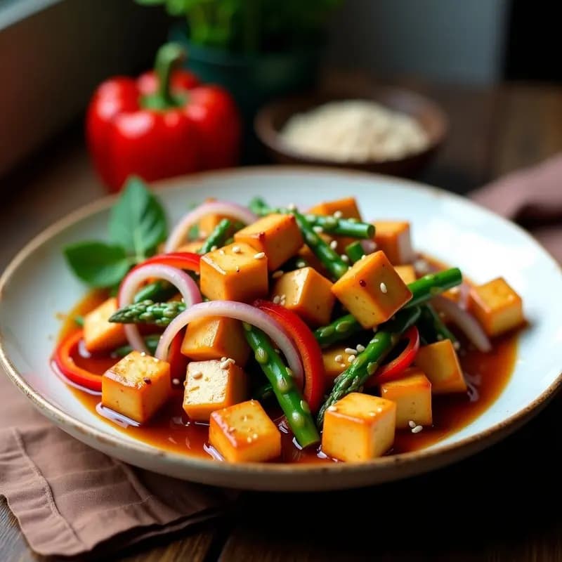 Wok de Tofu y Espárragos con Salsa de Ostras Vegetal: Receta China en Airfryer
