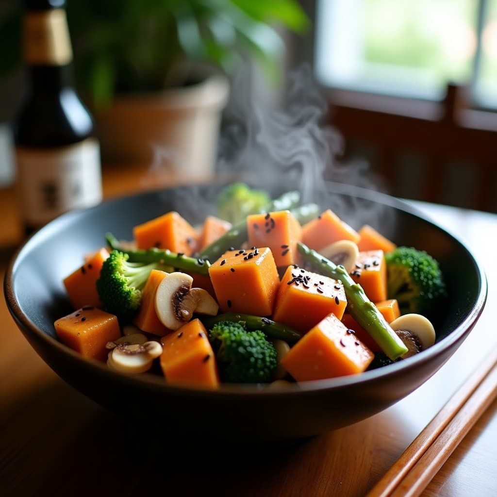 Wok de Tofu Fermentado y Vegetales al Vapor con Salsa Teriyaki de Tamari: Receta Japonesa en 15 Minutos