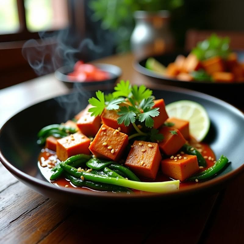 Wok de Tofu Ahumado con Pak Choi y Salsa de Tamarindo: Receta Tailandesa en 20 Minutos