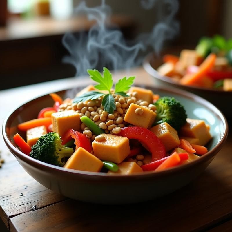 Wok de Tofu y Vegetales con Salsa de Cacahuete: Receta Tailandesa en Airfryer en 20 Minutos