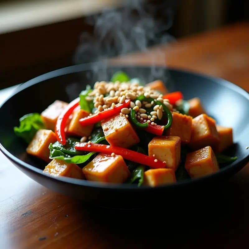 Wok de Tofu y Verduras con Salsa Teriyaki: Receta China Rápida y Alta en Proteína