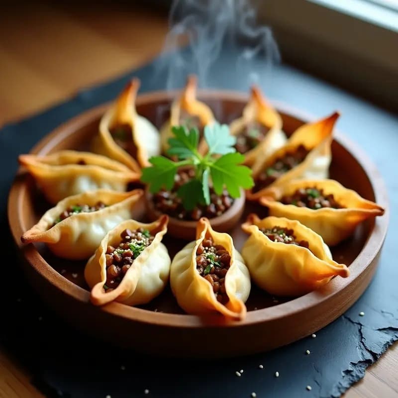Bolsas de Wonton al Horno con Relleno de Setas y Bambú: Aperitivo Chino Crujiente y Ligero