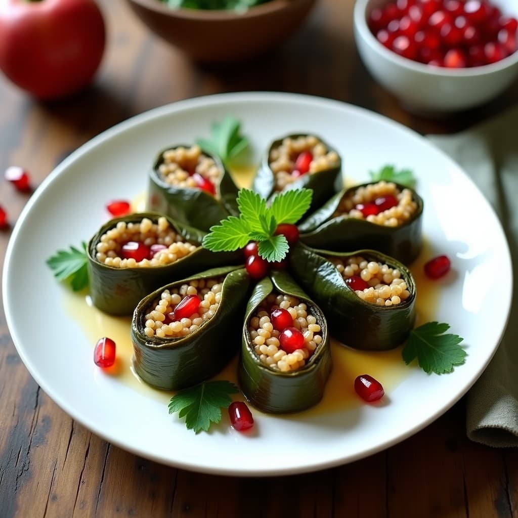 Wraps de Hojas de Parra Rellenos de Arroz Salvaje y Granadas: Receta Armenia Fresca y Crunchy