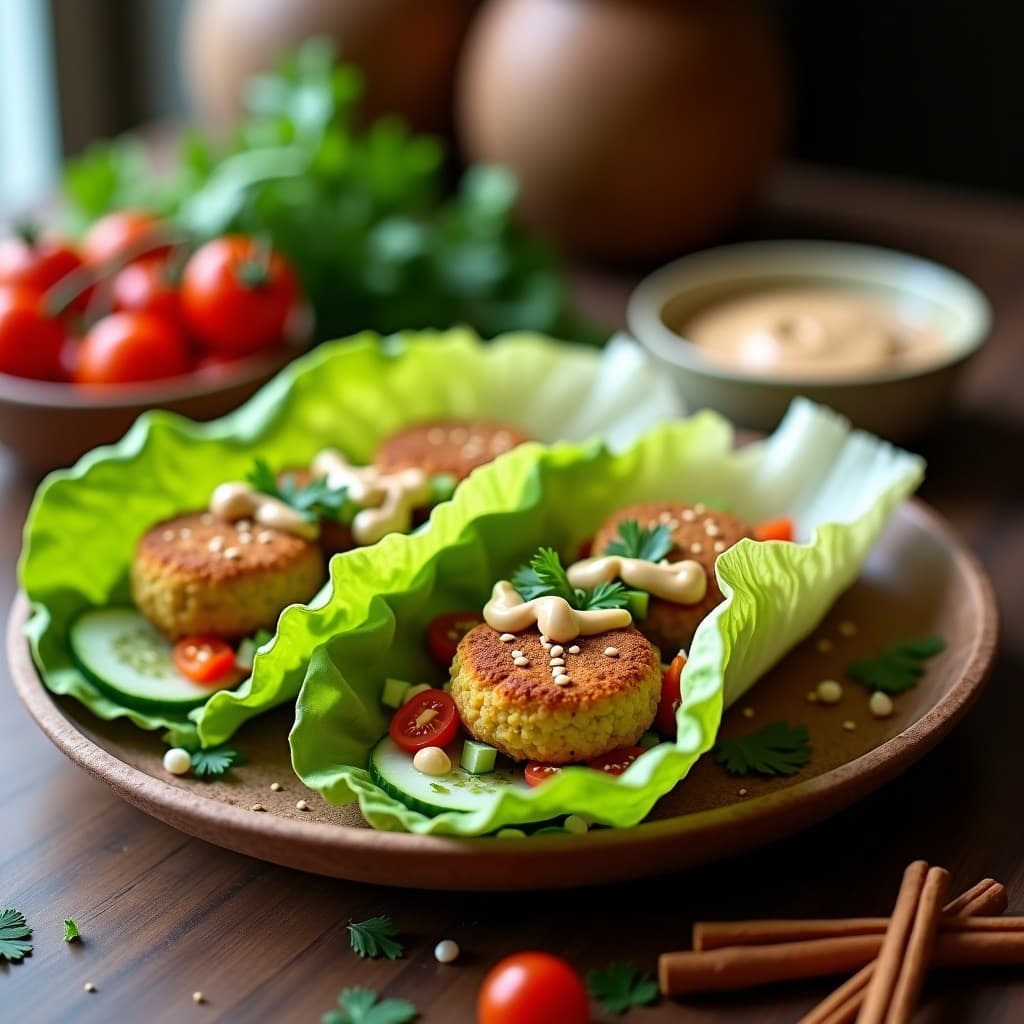 Wraps de Lechuga con Falafel de Coliflor y Salsa de Tahini: Receta Árabe y Sin Gluten