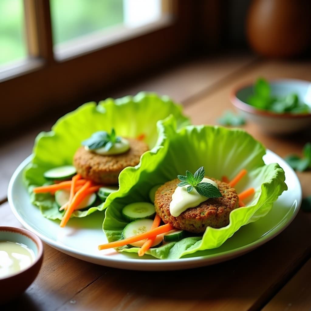 Wraps de Lechuga con Falafel de Guisantes y Salsa de Tahini y Limón: Receta Vegana Crunchy