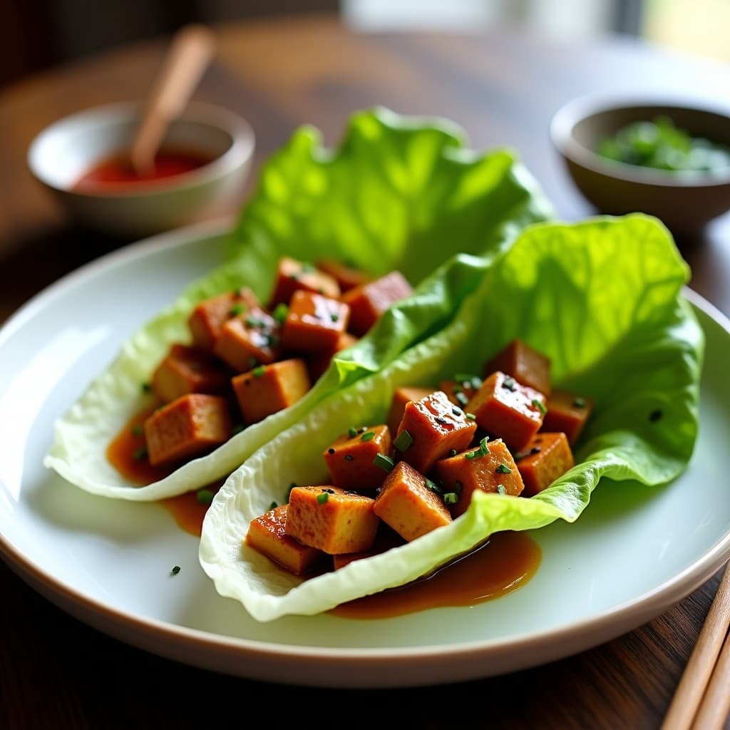 Wraps de Lechuga con Tofu Desmenuzado y Salsa Teriyaki: Receta Japonesa Keto Sin Gluten