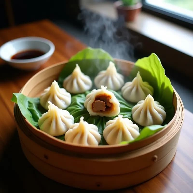 Xiaolongbao de Cerdo y Sopa al Vapor: Receta China Tradicional en Cesta de Bambú