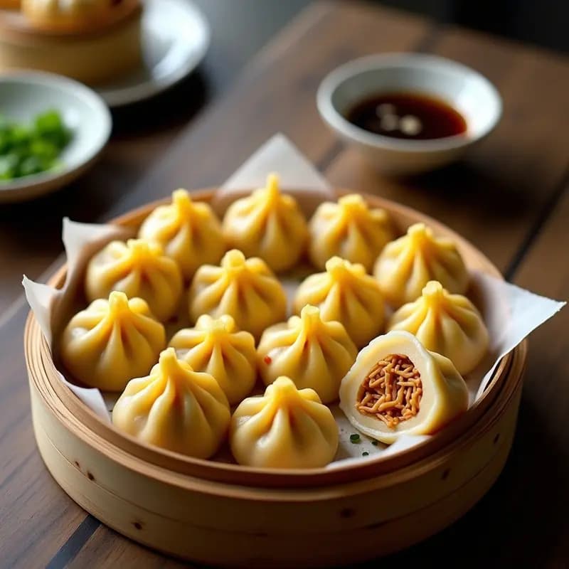 Xiaolongbao de Jackfruit y Jengibre con Caldo de Miso: Dim Sum Vegano al Vapor