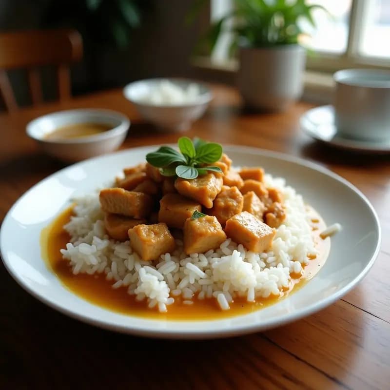 Xoi Ga Vietnamese de Pollo y Coco: Arroz glutinoso al vapor con hierbas frescas