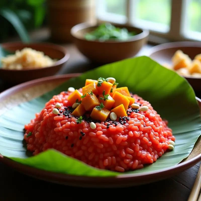 Xoi Gac: Receta Vietnamita de Arroz Pegajoso con Calabaza y Semillas de Sésamo