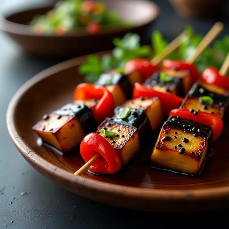 Yakitori de Berenjena y Pimiento: Brochetas Japonesas Veganas con Glaseado de Mirin