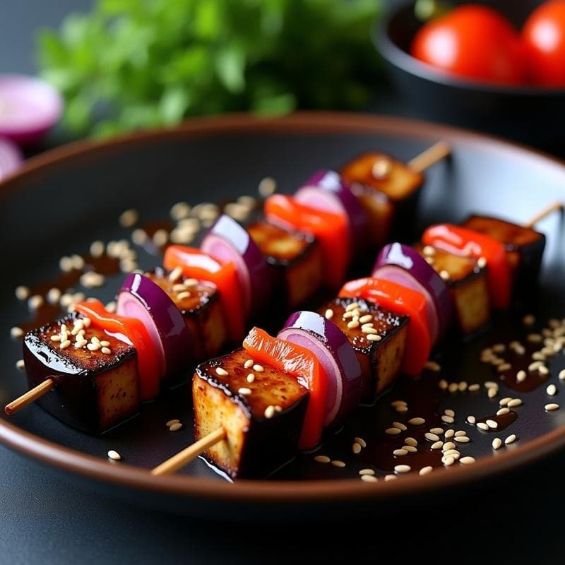 Yakitori de Berenjena Glaseada con Salsa Teriyaki: Receta Japonesa Vegana en Airfryer