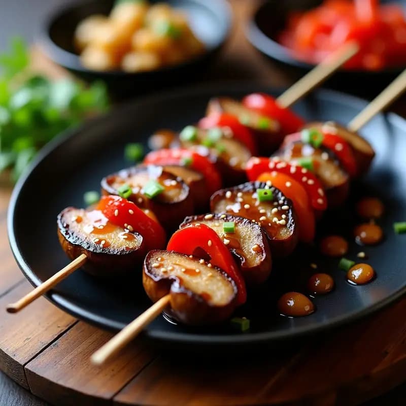 Yakitori de Champiñones Portobello: Brochetas Japonesas Veganas con Glaseado Teriyaki