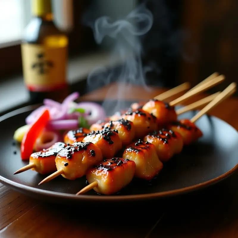 Yakitori de Pollo con Glaseado de Mirin y Sésamo Negro: Receta Japonesa en Brochetas