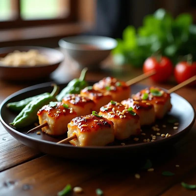 Yakitori de Pollo y Pimiento Shishito: Brochetas Japonesas con Glaseado Teriyaki