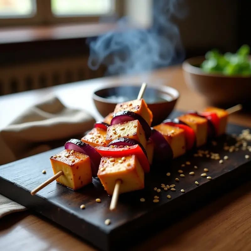 Yakitori de Tofu con Glaseado de Miso: Receta Japonesa Vegana a la Parrilla
