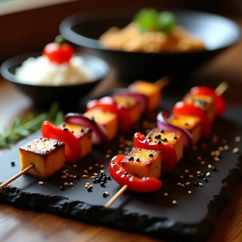 Yakitori de Tofu y Pimiento Rojo: Brochetas Japonesas Veganas al Horno