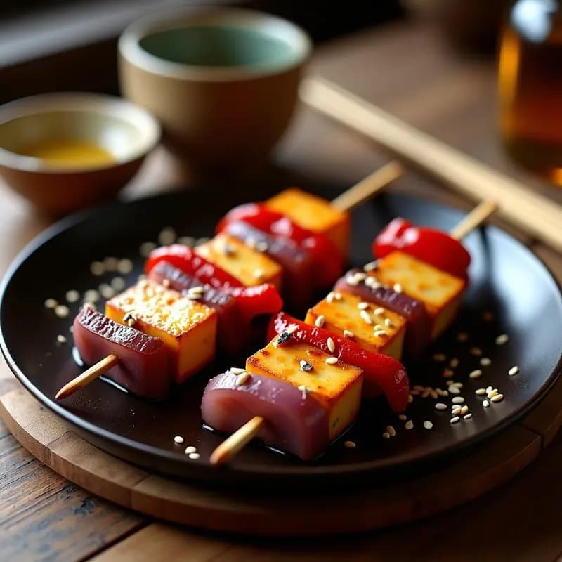 Yakitori de Tofu con Glaseado de Sake y Miel: Brochetas Japonesas Veganas en Airfryer