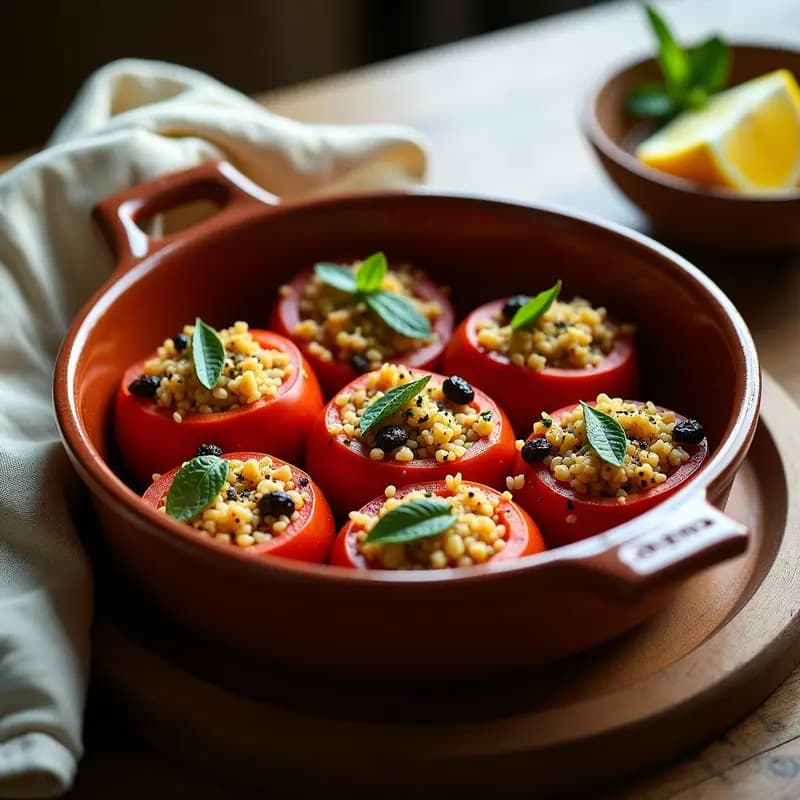 Yemista Griega de Tomate y Arroz con Hierbas: Receta Vegana Rellena al Horno