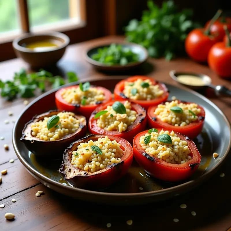 Yemistas de Berenjena y Tomate con Arroz Basmati: Entrante Griego al Horno