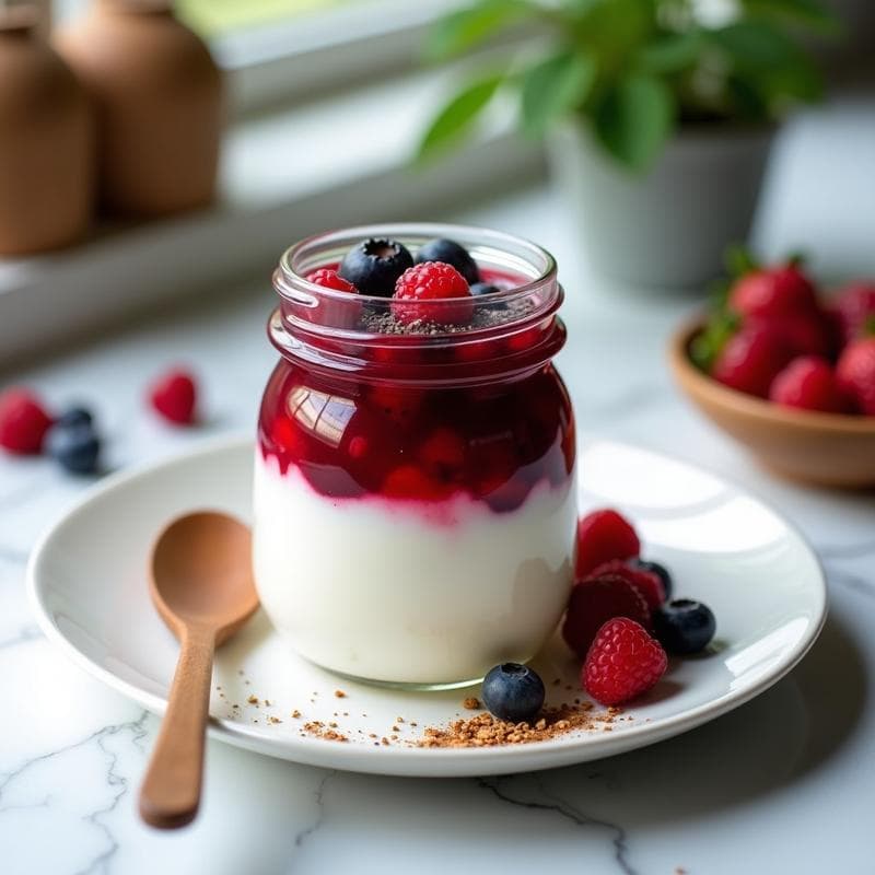 Yogur de Soja con Compota de Frutos Rojos y Semillas de Chía: Desayuno Proteico Vegano