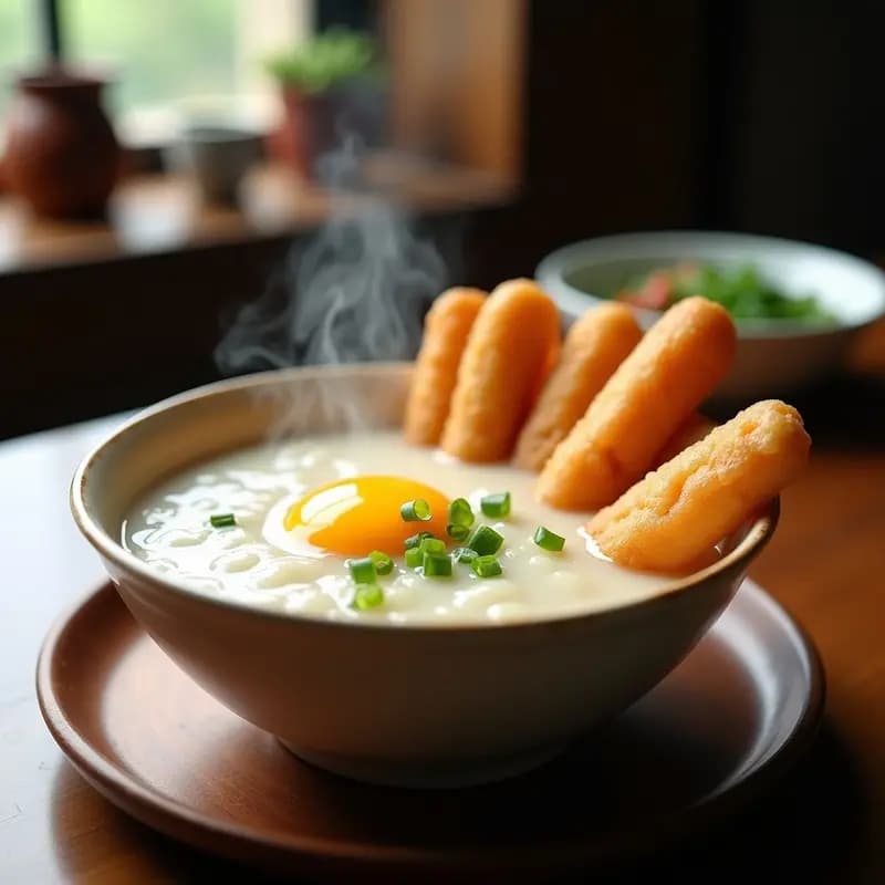 Youtiao con Congee de Cerdo y Huevo: Desayuno Chino Tradicional en 20 Minutos