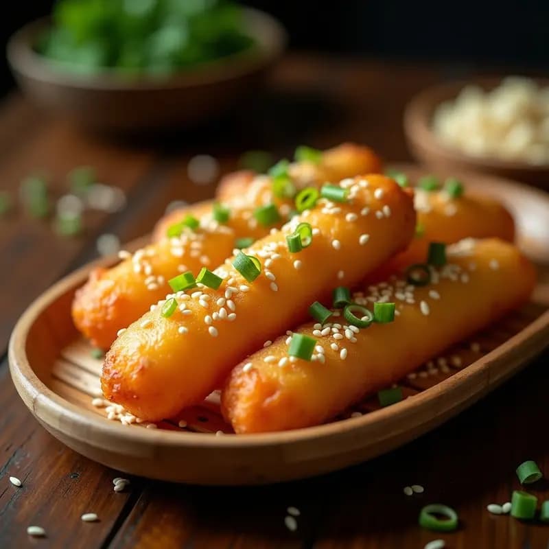 Youtiao Chino Salado con Sésamo y Cebolla Verde: Palito de Masa Frita para Mojar en Sopas