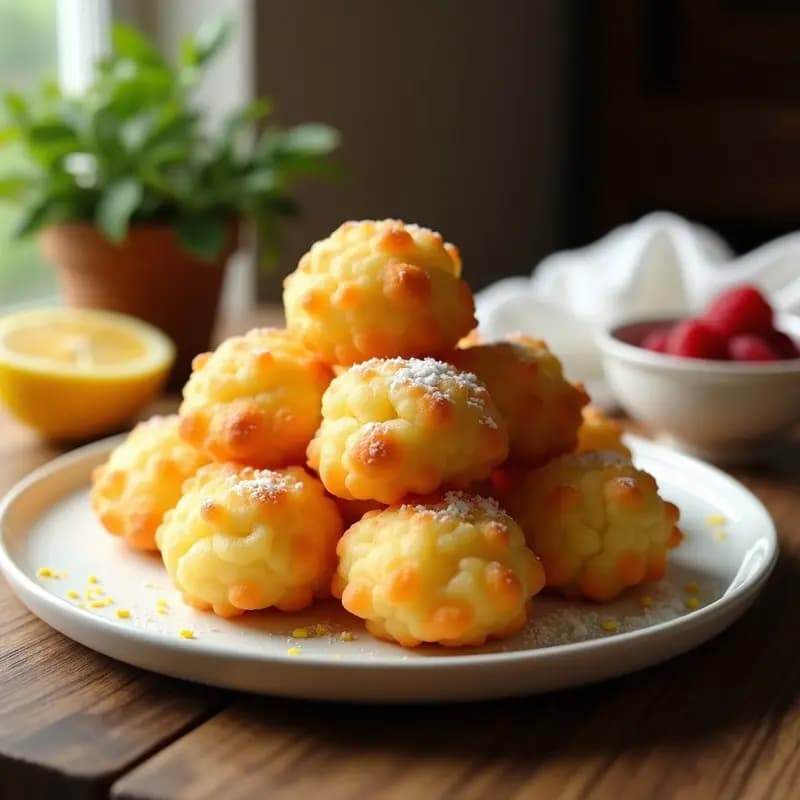 Zeppole Italianas de Queso Ricotta y Limón: Postre Sin Azúcar en 20 Minutos
