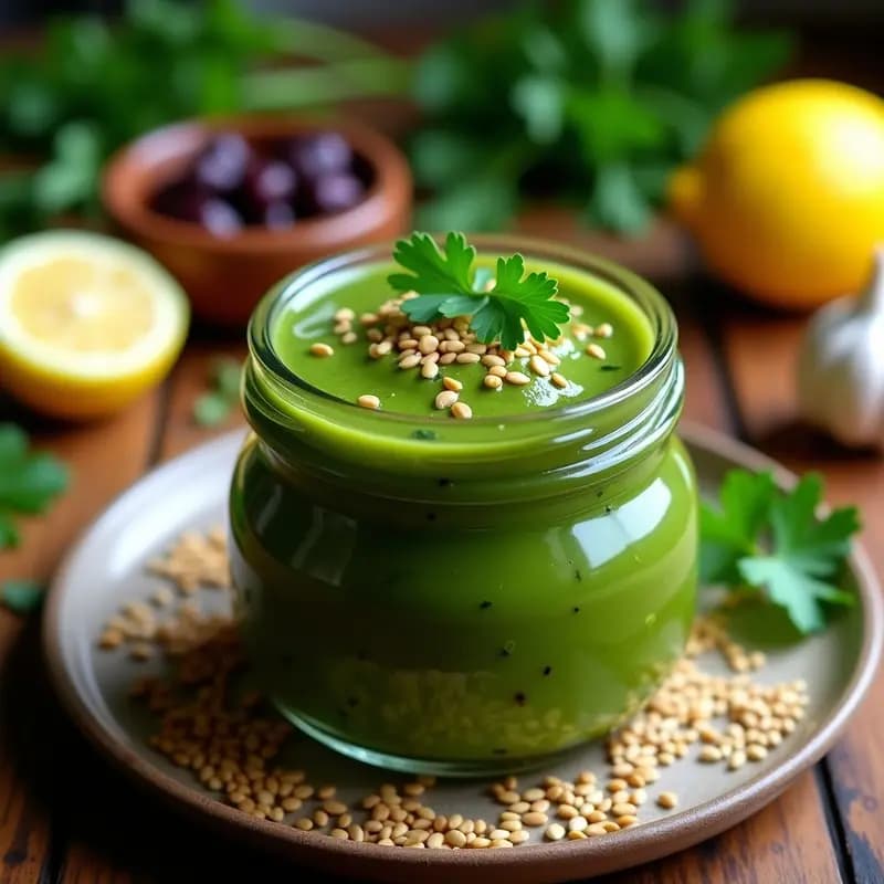 Zhoug con Ajo Negro y Cilantro: Salsa Israelí Picante Sin Lácteos para Tupper