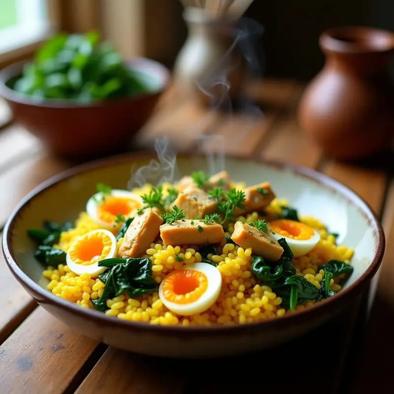 Zlutá Ryza Eslovaca con Pollo y Espinacas: Arroz Amarillo Tradicional en Sartén