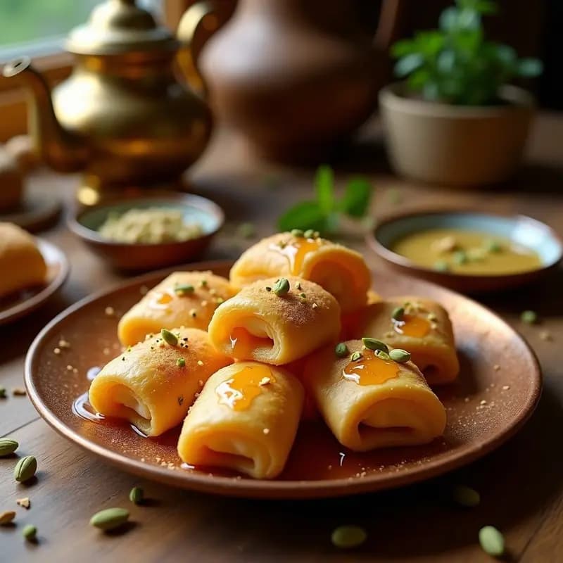 Znoud el Sit con Queso Akkawi y Miel: Postre Libanes de Hojaldre Crujiente