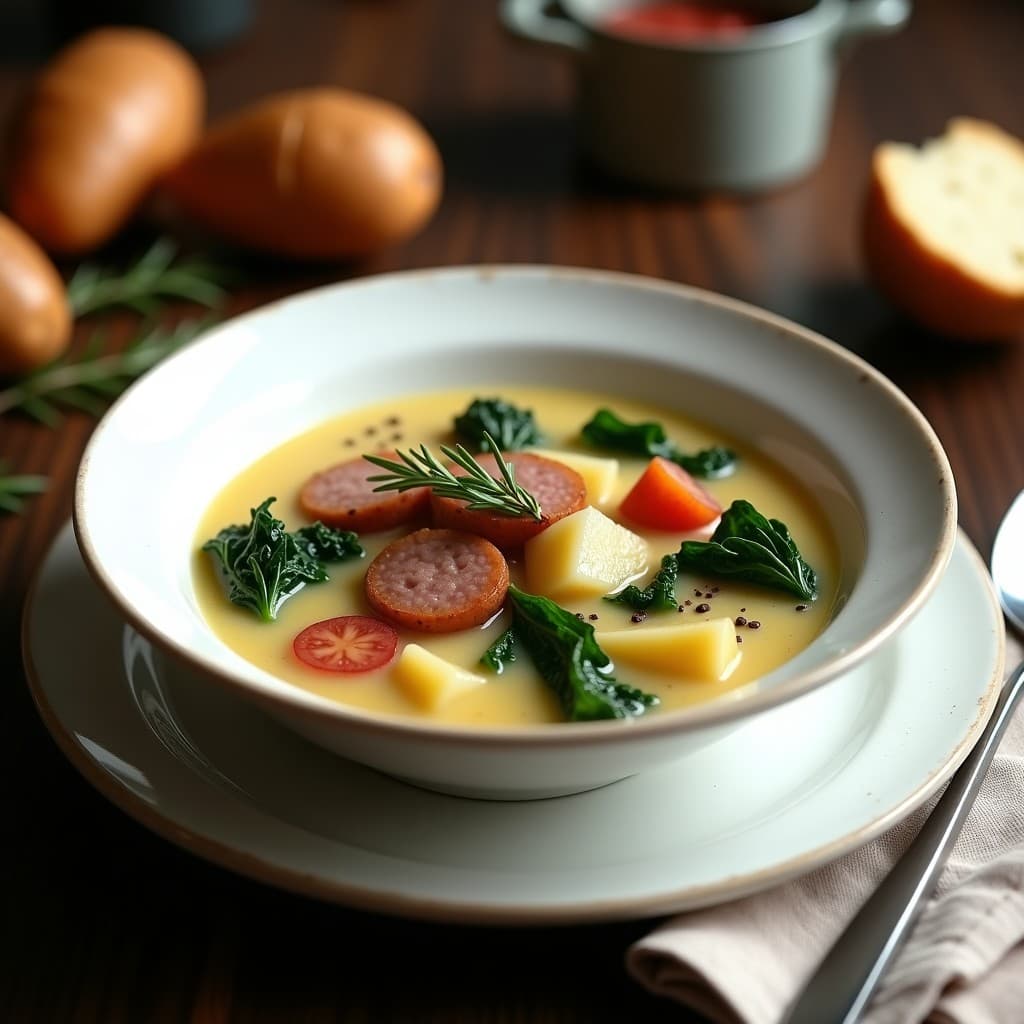 Zuppa Toscana Vegana con Col Rizada y Salchicha de Seitán: Receta Italiana en Olla Exprés