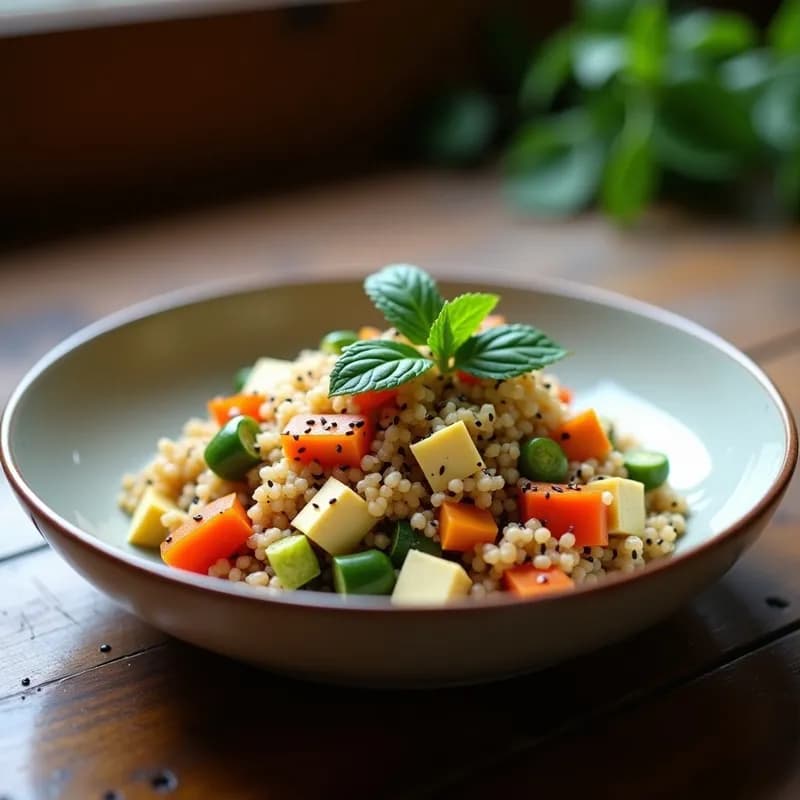 Quinoa con Verduras y Tofu Crujiente